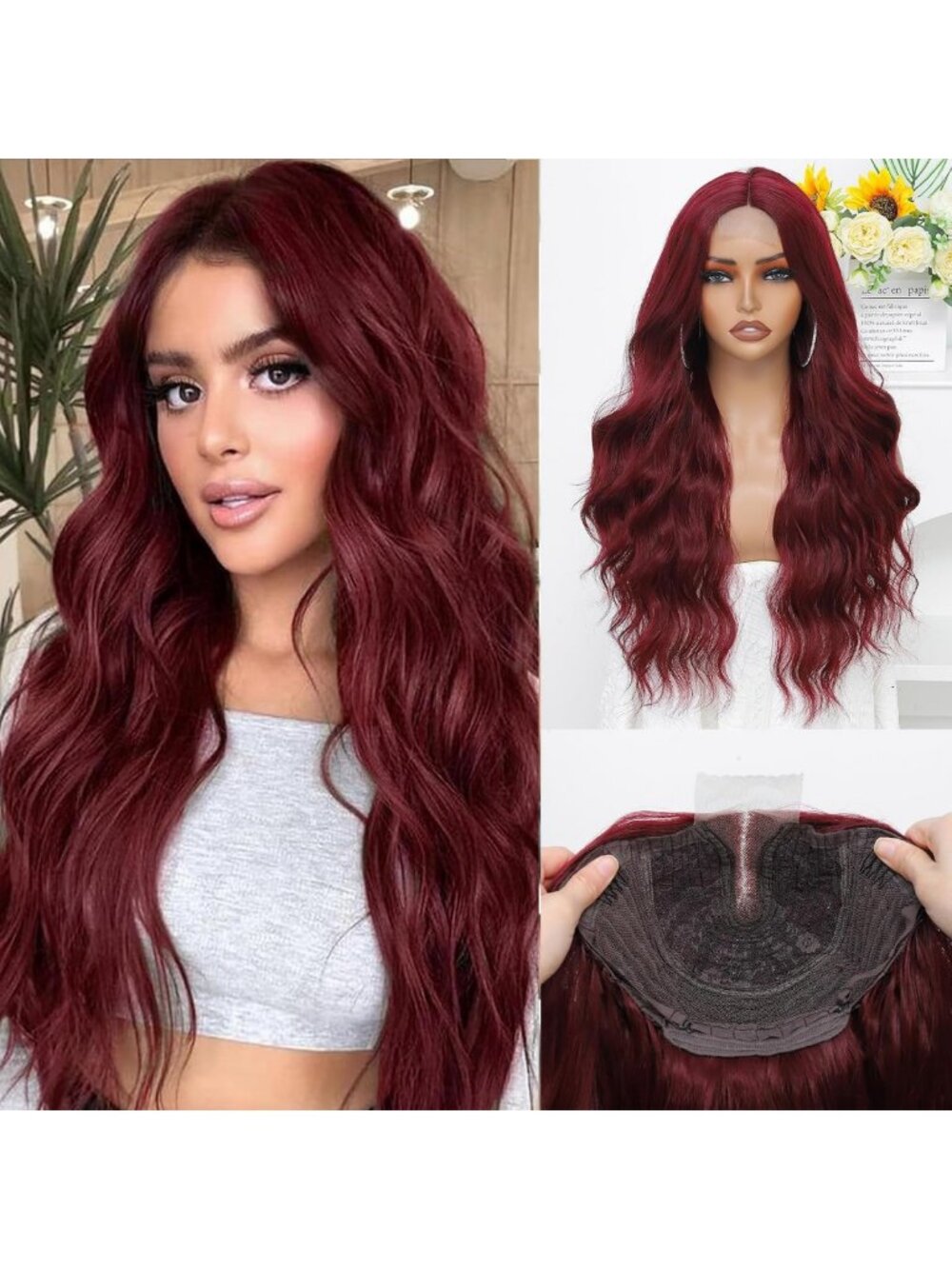 Burgundy 26" Long Wavy Wig for Women | Heat Resistant Red Hair for Parties